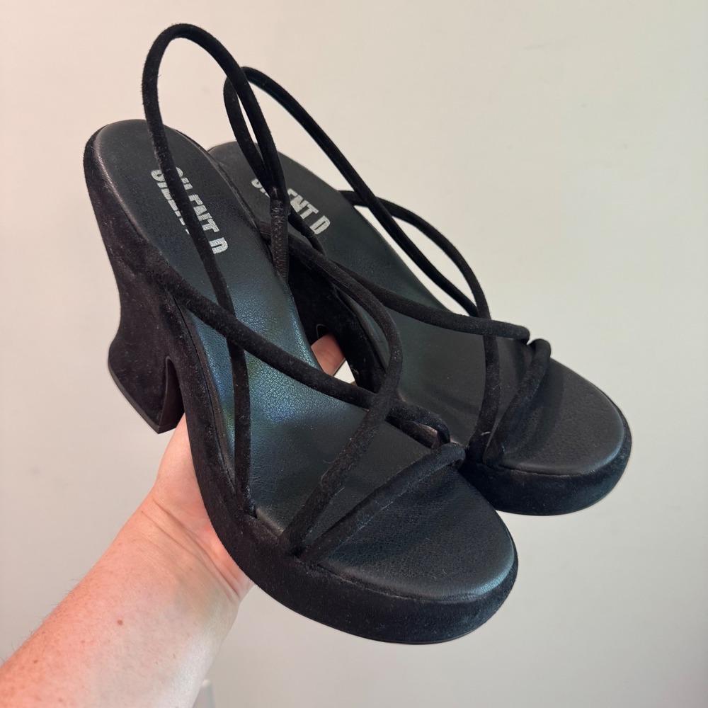 Silent D Star Black Suede Leather Strappy Platform Flared Block‎ Heel Sandals 41